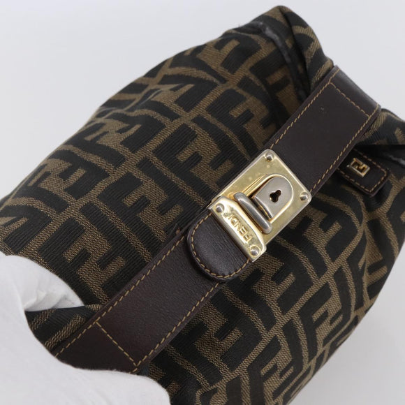 FENDI Zucca Canvas Vanity Hand Bag Black Brown Auth 144977