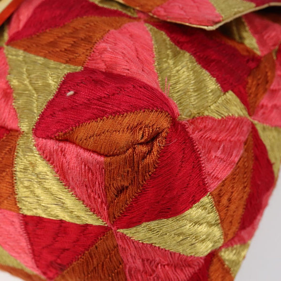 FENDI Mamma Baguette Shoulder Bag Satin Red Gold Auth 144979