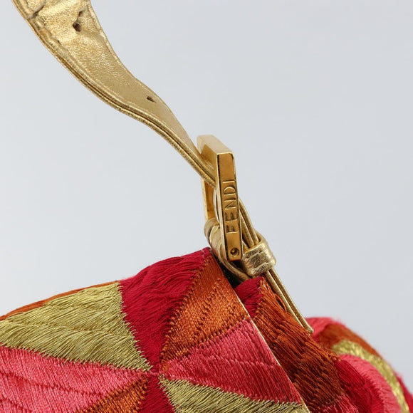 FENDI Mamma Baguette Shoulder Bag Satin Red Gold Auth 144979