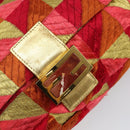 FENDI Mamma Baguette Shoulder Bag Satin Red Gold Auth 144979-17