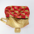 FENDI Mamma Baguette Shoulder Bag Satin Red Gold Auth 144979-18