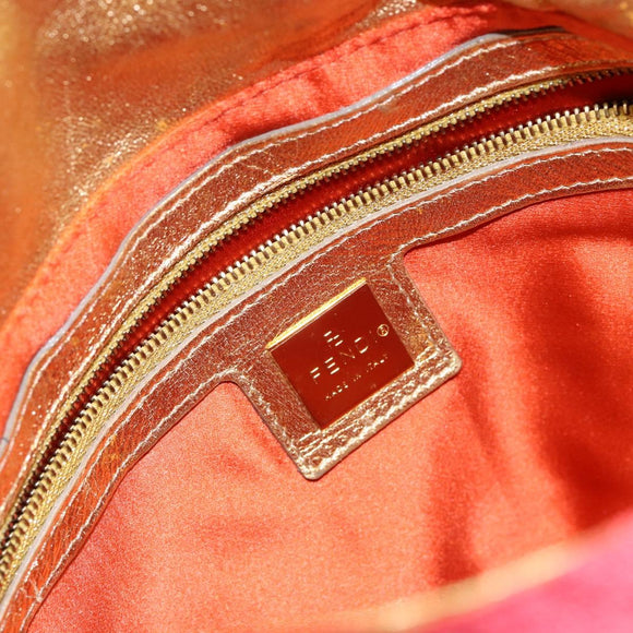 FENDI Mamma Baguette Shoulder Bag Satin Red Gold Auth 144979