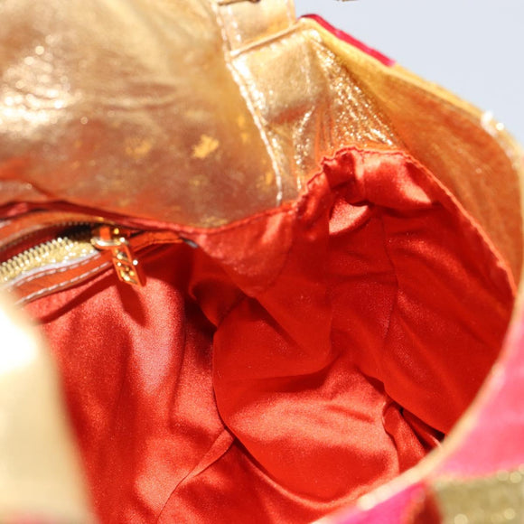 FENDI Mamma Baguette Shoulder Bag Satin Red Gold Auth 144979