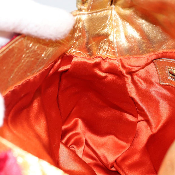 FENDI Mamma Baguette Shoulder Bag Satin Red Gold Auth 144979