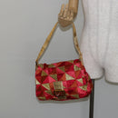 FENDI Mamma Baguette Shoulder Bag Satin Red Gold Auth 144979-26