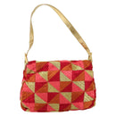 FENDI Mamma Baguette Shoulder Bag Satin Red Gold Auth 144979-3