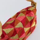 FENDI Mamma Baguette Shoulder Bag Satin Red Gold Auth 144979-6