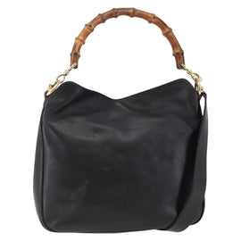 GUCCI Bamboo Shoulder Bag Leather 2way Black Gold 001 1705 1638 Auth 145008