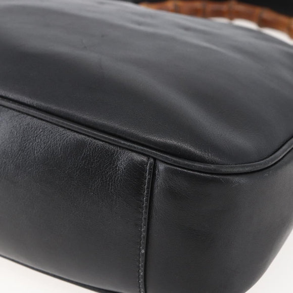 GUCCI Bamboo Shoulder Bag Leather 2way Black Gold 001 1705 1638 Auth 145008