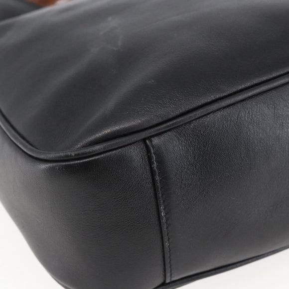 GUCCI Bamboo Shoulder Bag Leather 2way Black Gold 001 1705 1638 Auth 145008