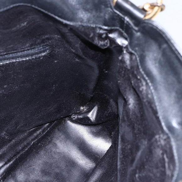 GUCCI Bamboo Shoulder Bag Leather 2way Black Gold 001 1705 1638 Auth 145008