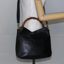 GUCCI Bamboo Shoulder Bag Leather 2way Black Gold 001 1705 1638 Auth 145008-23