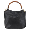 GUCCI Bamboo Shoulder Bag Leather 2way Black Gold 001 1705 1638 Auth 145008-3