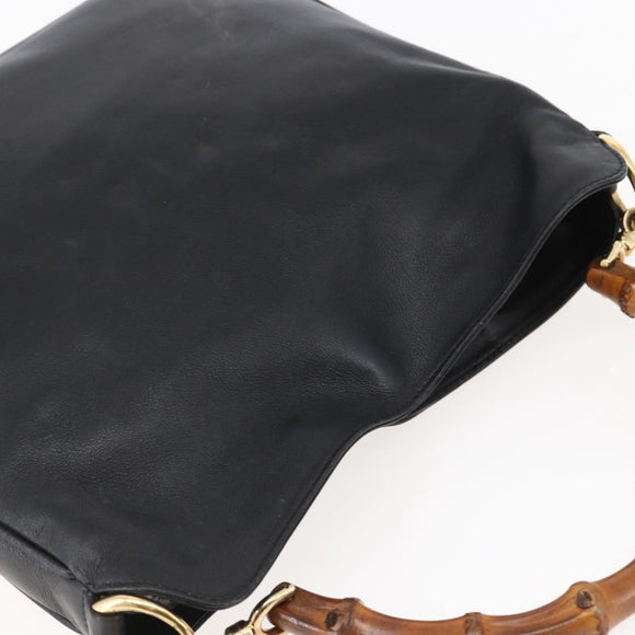 GUCCI Bamboo Shoulder Bag Leather 2way Black Gold 001 1705 1638 Auth 145008