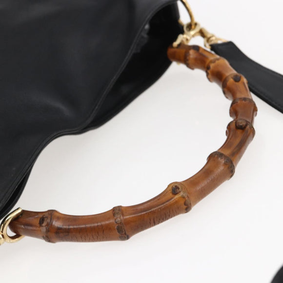 GUCCI Bamboo Shoulder Bag Leather 2way Black Gold 001 1705 1638 Auth 145008