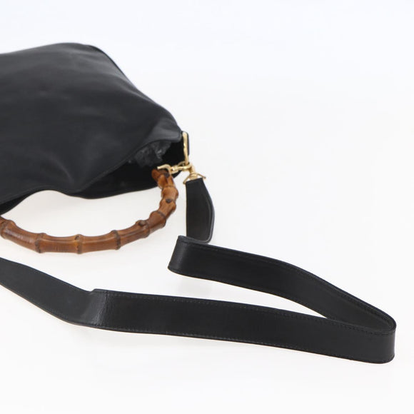 GUCCI Bamboo Shoulder Bag Leather 2way Black Gold 001 1705 1638 Auth 145008
