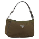PRADA Shoulder Bag Nylon Khaki Silver Auth 145010-1