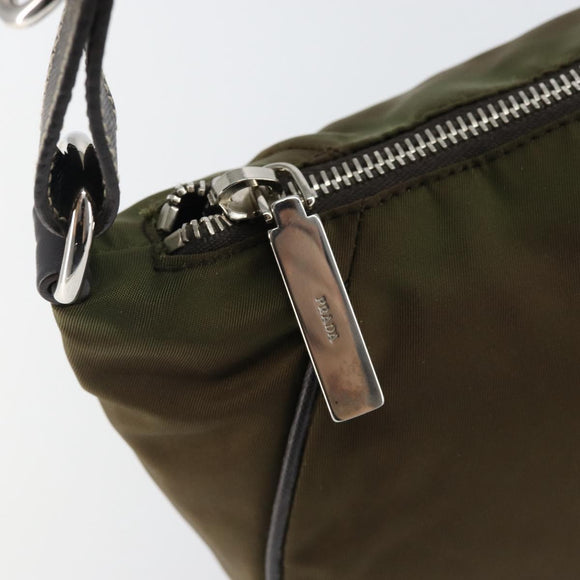 PRADA Shoulder Bag Nylon Khaki Silver Auth 145010