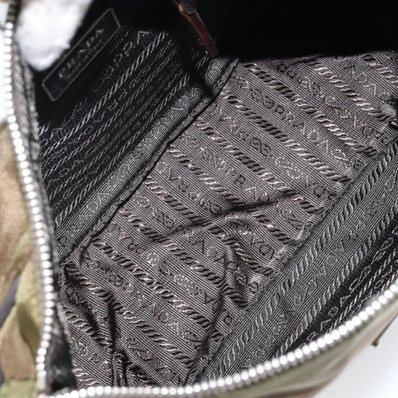 PRADA Shoulder Bag Nylon Khaki Silver Auth 145010