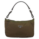 PRADA Shoulder Bag Nylon Khaki Silver Auth 145010-2