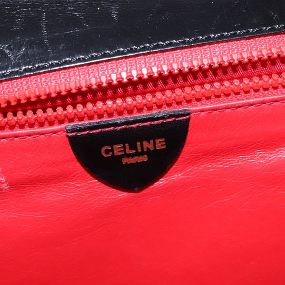 CELINE Circle Shoulder Bag Leather Black Gold Auth 145014