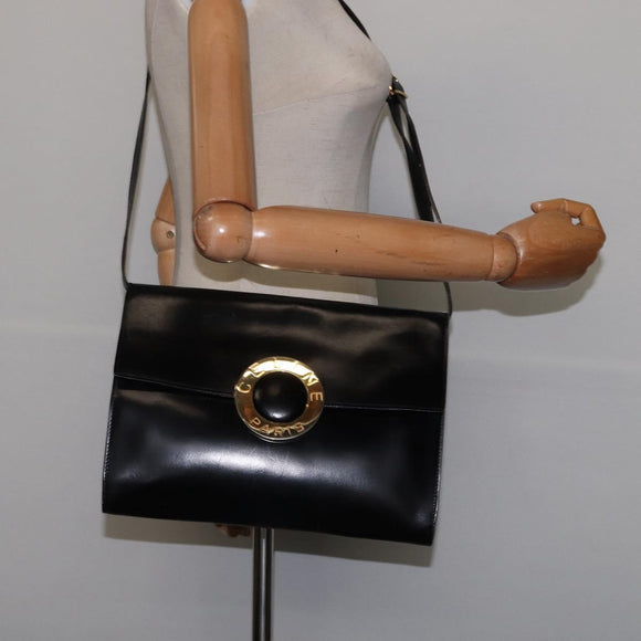 CELINE Circle Shoulder Bag Leather Black Gold Auth 145014
