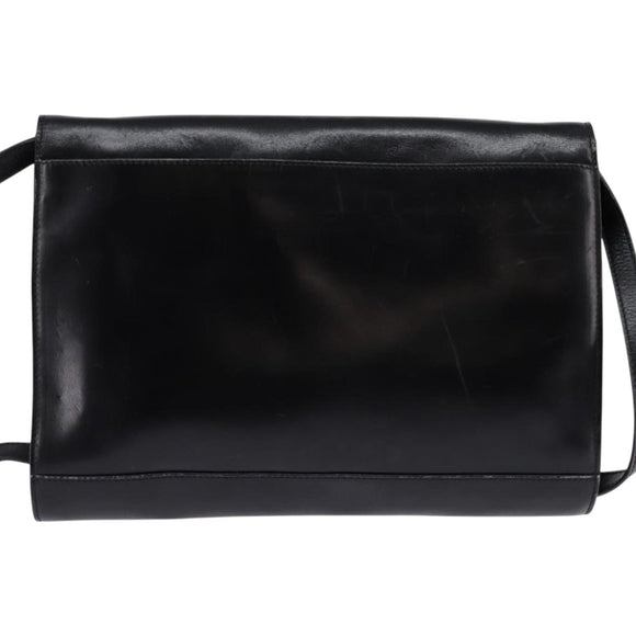 CELINE Circle Shoulder Bag Leather Black Gold Auth 145014