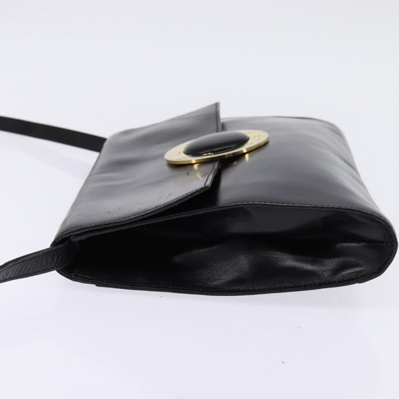 CELINE Circle Shoulder Bag Leather Black Gold Auth 145014