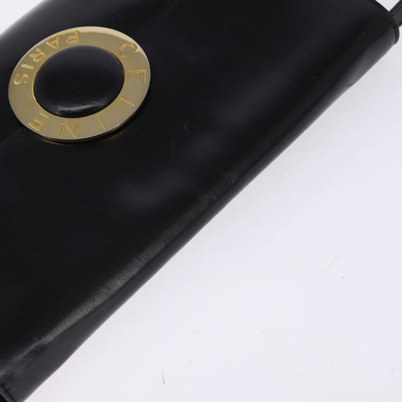 CELINE Circle Shoulder Bag Leather Black Gold Auth 145014