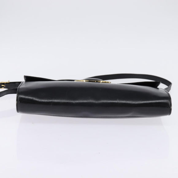 CELINE Circle Shoulder Bag Leather Black Gold Auth 145014