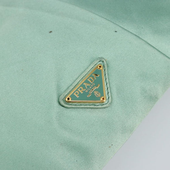 PRADA Clutch Bag Satin Green Gold Auth 145020