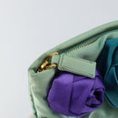 PRADA Clutch Bag Satin Green Gold Auth 145020-13