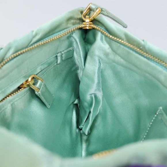 PRADA Clutch Bag Satin Green Gold Auth 145020