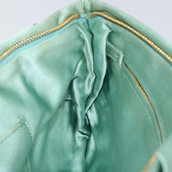 PRADA Clutch Bag Satin Green Gold Auth 145020