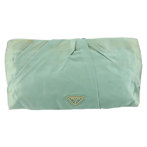 PRADA Clutch Bag Satin Green Gold Auth 145020