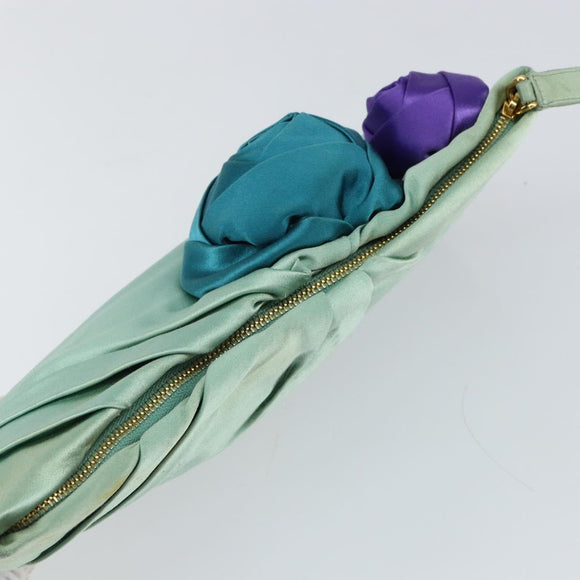 PRADA Clutch Bag Satin Green Gold Auth 145020