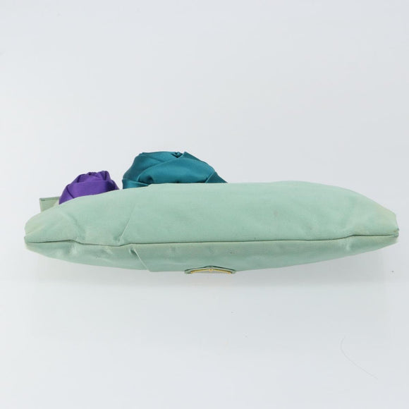 PRADA Clutch Bag Satin Green Gold Auth 145020