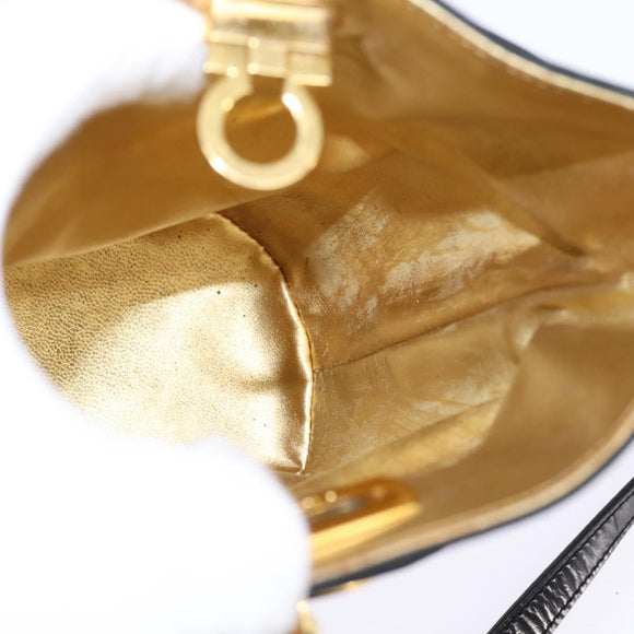 Salvatore Ferragamo Gancini Shoulder Bag Vinyl Black Gold Auth 145025