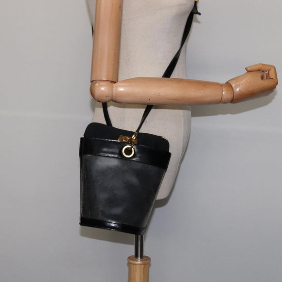 Salvatore Ferragamo Gancini Shoulder Bag Vinyl Black Gold Auth 145025