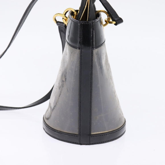 Salvatore Ferragamo Gancini Shoulder Bag Vinyl Black Gold Auth 145025