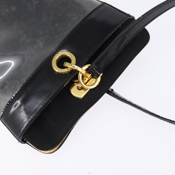 Salvatore Ferragamo Gancini Shoulder Bag Vinyl Black Gold Auth 145025