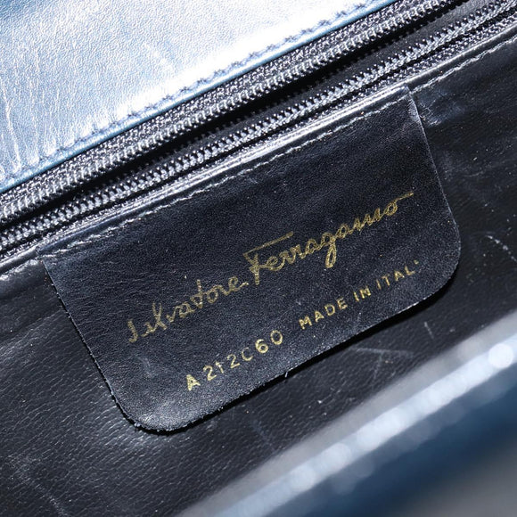 Salvatore Ferragamo Hand Bag Leather Navy Gold Auth 145028