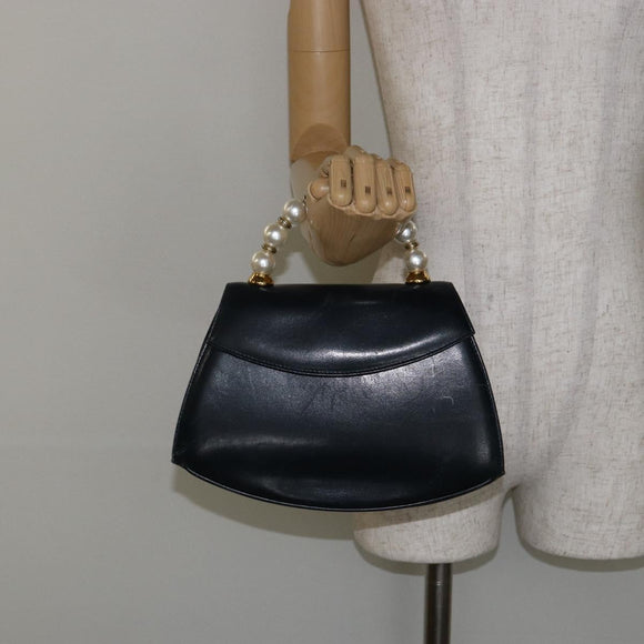 Salvatore Ferragamo Hand Bag Leather Navy Gold Auth 145028