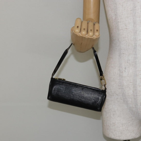 LOUIS VUITTON Epi Soufflot Pouch Black LV Auth 145034