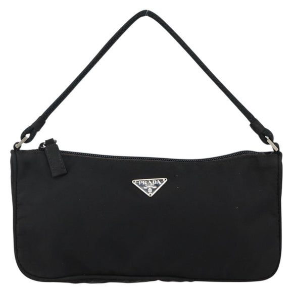 PRADA Accessory Pouch Nylon Black Silver Auth 145046