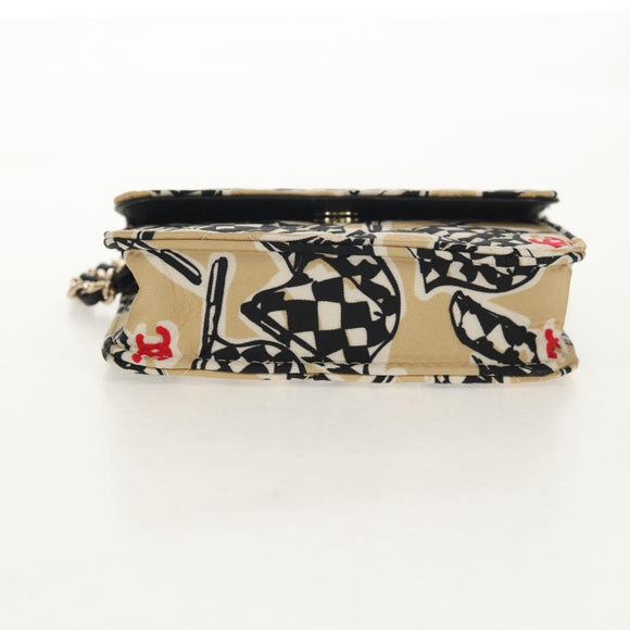 CHANEL Matelasse Chain Shoulder Bag Satin Beige Gold CC Auth 145067SAM