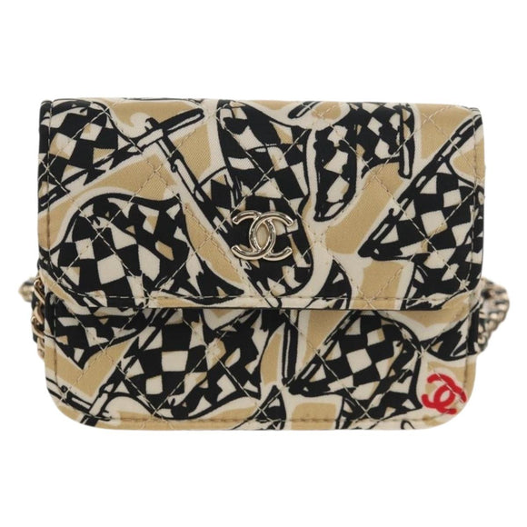 CHANEL Matelasse Chain Shoulder Bag Satin Beige Gold CC Auth 145067SAM