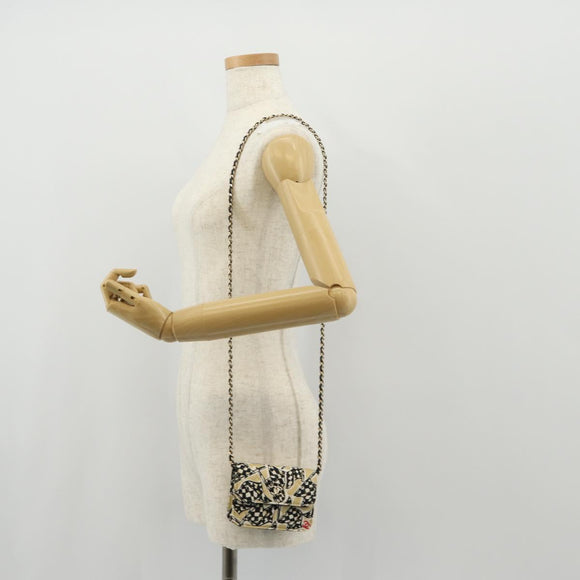 CHANEL Matelasse Chain Shoulder Bag Satin Beige Gold CC Auth 145067SAM