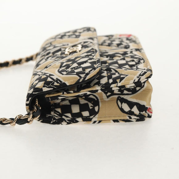 CHANEL Matelasse Chain Shoulder Bag Satin Beige Gold CC Auth 145067SAM