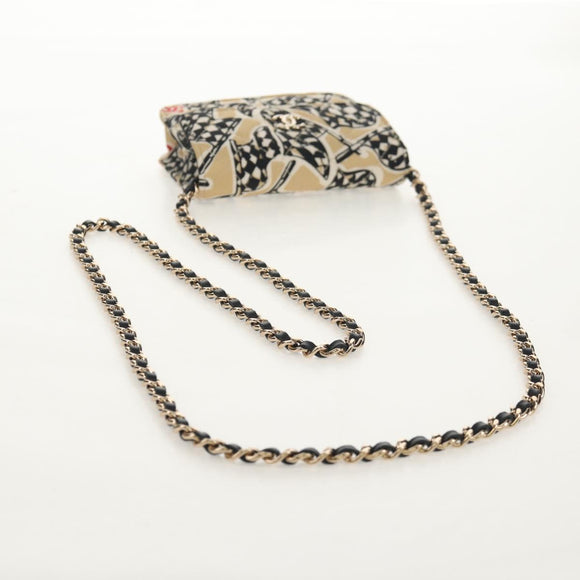 CHANEL Matelasse Chain Shoulder Bag Satin Beige Gold CC Auth 145067SAM